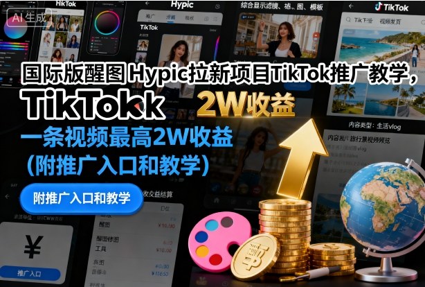 国际版醒图Hypic拉新项目TikTok推广教学，一条视频最高2W收益(附推广入口和教学)-优创项目网