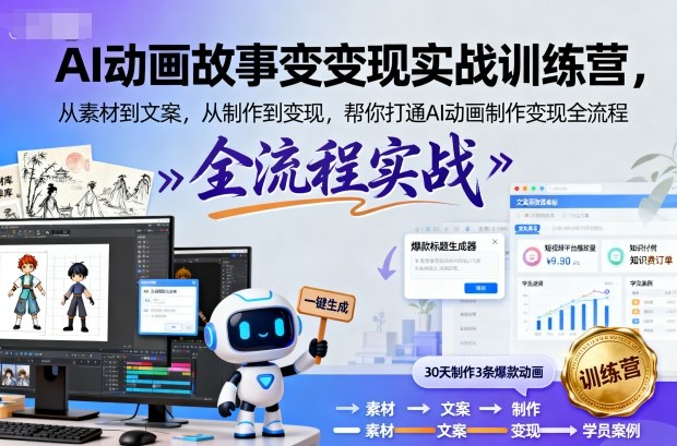 AI动画故事变现实战训练营，从素材到文案，从制作到变现，帮你打通AI动画制作变现全流程-优创项目网