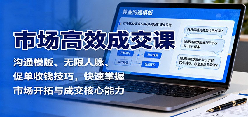 市场高效成交课：沟通模版、无限人脉、促单收钱技巧，快速掌握市场开拓与成交核心能力-优创项目网
