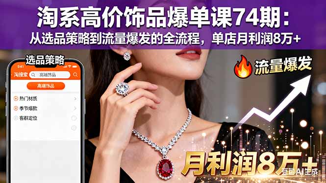 淘系高价饰品爆单课74期：从选品策略到流量爆发的全流程，单店月利润8万+-优创项目网