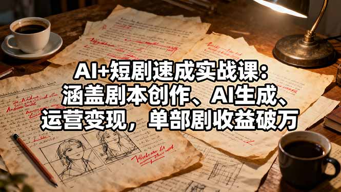 AI+短剧速成实战课：涵盖剧本创作、AI生成、运营变现，单部剧收益破万-优创项目网