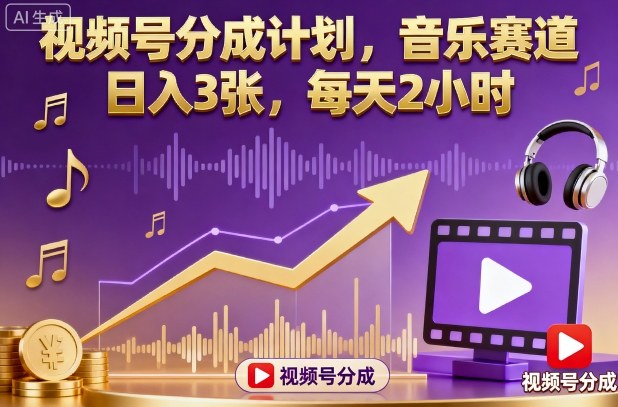 视频号分成计划，音乐赛道，日入3张，每天2小时-优创项目网