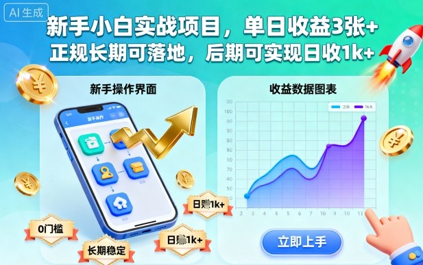 新手小白实战项目，单日收益3张+，正规长期可落地，后期可实现日收1k+【揭秘】-优创项目网