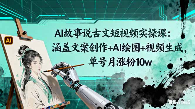 AI故事说古文短视频实操课：涵盖文案创作+AI绘图+视频生成，单号月涨粉10w-优创项目网