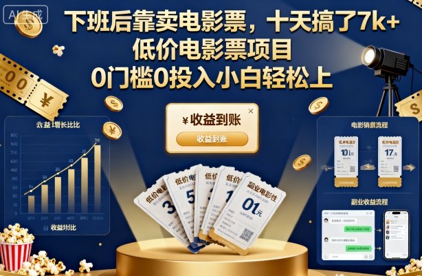 下班后靠卖电影票，十天搞了7k+，低价电影票项目，0门槛0投入小白轻松上手【揭秘】-优创项目网