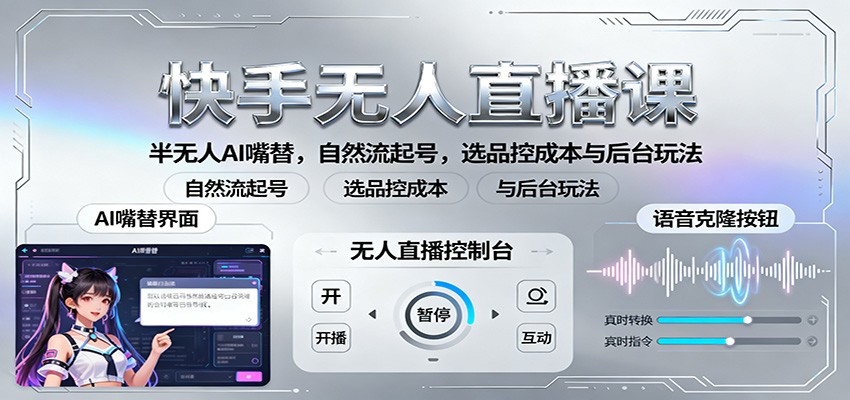 快手无人直播课：半无人AI嘴替，自然流起号，选品控成本与后台玩法-优创项目网