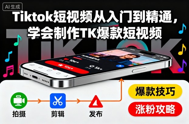 Tiktok短视频从入门到精通，学会制作TK爆款短视频-优创项目网