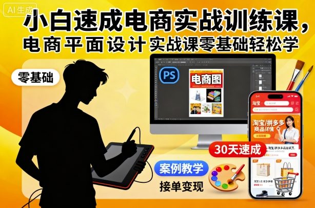 小白速成电商实战训练课，电商平面设计实战课零基础轻松学-优创项目网