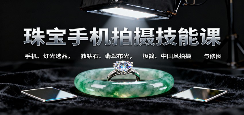 珠宝手机拍摄技能课:手机、 灯光选品，教钻石、翡翠布光，极简、中国风拍摄与修图-优创项目网