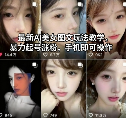 最新AI美女图文玩法教学，暴力起号涨粉，手机即可操作-优创项目网