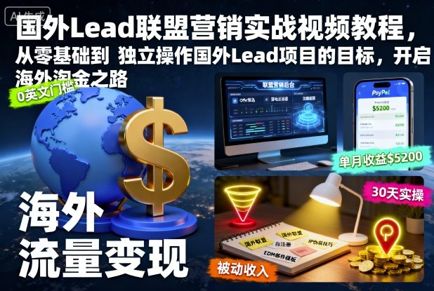 国外Lead联盟营销实战视频教程，从零基础到独立操作国外Lead项目的目标，开启海外淘金之路-优创项目网