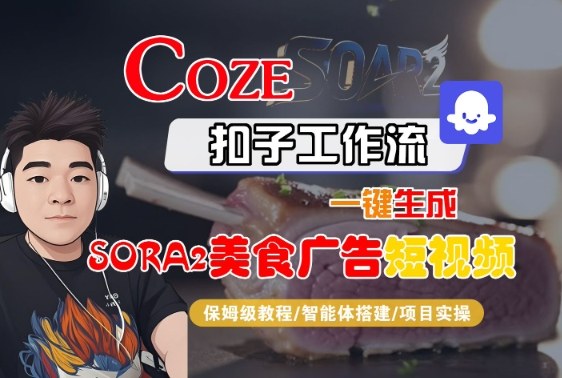 Coze扣子智能体工作流一键生成“SORA2美食广告“短视频，全流程保姆级教学-优创项目网