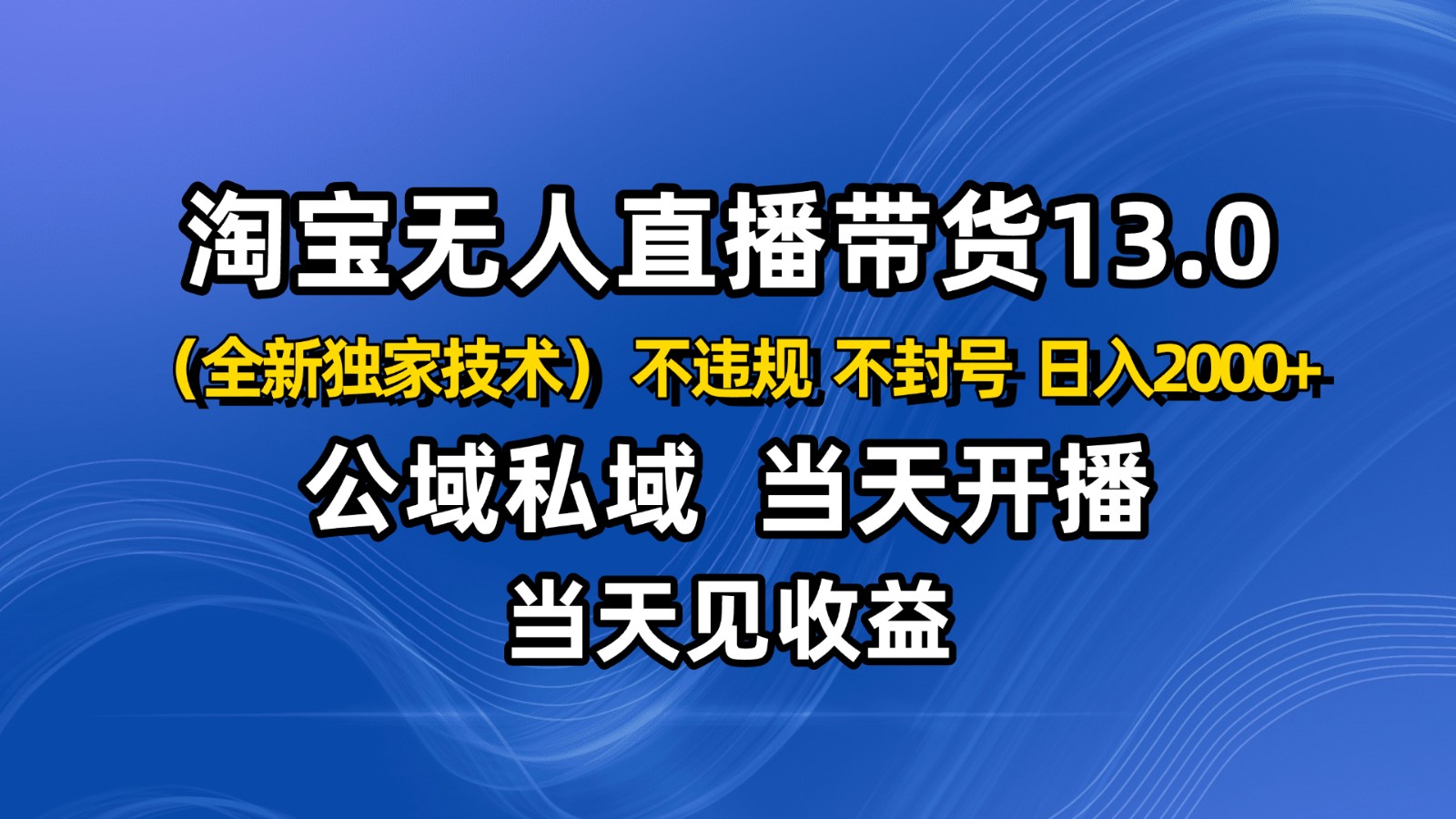 淘宝无人直播13.0，公域私域技术，不封号，不违规 布局下半年旺季赛道，日入2000+-优创项目网