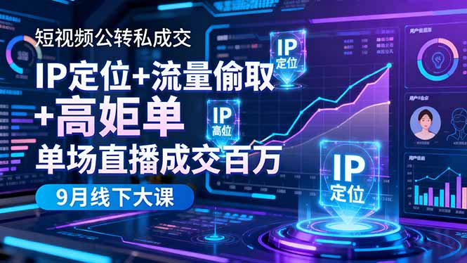 短视频公转私成交9月线下大课，IP定位+流量偷取+高客单，单场直播成交百万-优创项目网