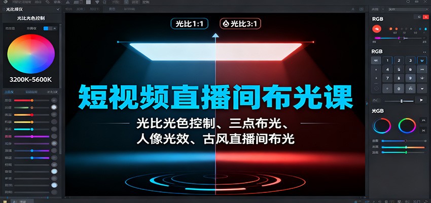 短视频直播间布光课：光比光色控制、三点布光、人像光效、古风直播间布光-优创项目网