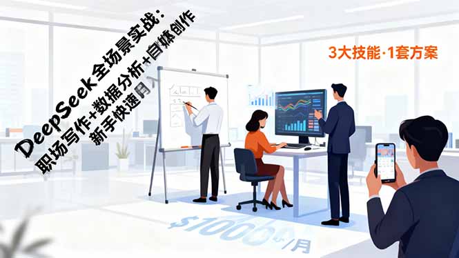 DeepSeek全场景实战：职场写作+数据分析+自媒体创作，新手快速月入过万-优创项目网