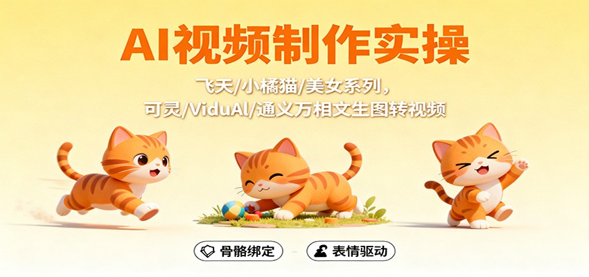AI视频制作实操，飞天/小橘猫/美女系列，可灵/ViduAl/通义万相文生图转视频-优创项目网