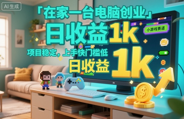 在家一台电脑创业，小游戏赛道，项目稳定，上手快门槛低，日收益1k+【揭秘】-优创项目网