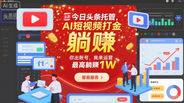 今日头条托管，AI短视频打金，你出账号，我来运营，最高躺賺1W【揭秘】-优创项目网