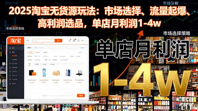 2025淘宝无货源玩法：市场选择、流量起爆、高利润选品，单店月利润1-4w-优创项目网