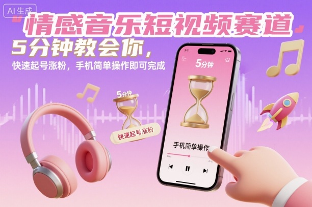 情感音乐短视频赛道，5分钟教会你，快速起号涨粉，手机简单操作即可完成-优创项目网
