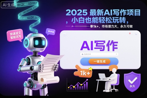 2025最新AI写作项目，小白也能轻松玩转，一单1k+，市场潜力大，永久可做-优创项目网