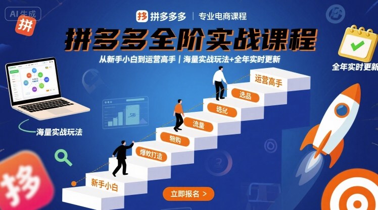 拼多多全阶实战课程，从新手小白到运营高手，海量实战玩法+全年实时更新【2025年10月更新】-优创项目网