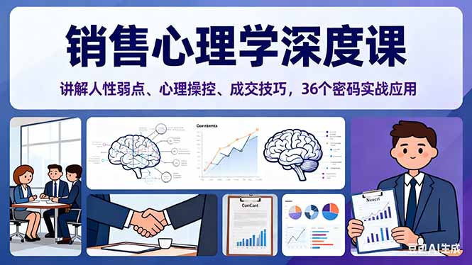 销售心理学深度课，讲解人性弱点、心理操控、成交技巧，36个密码实战应用-优创项目网