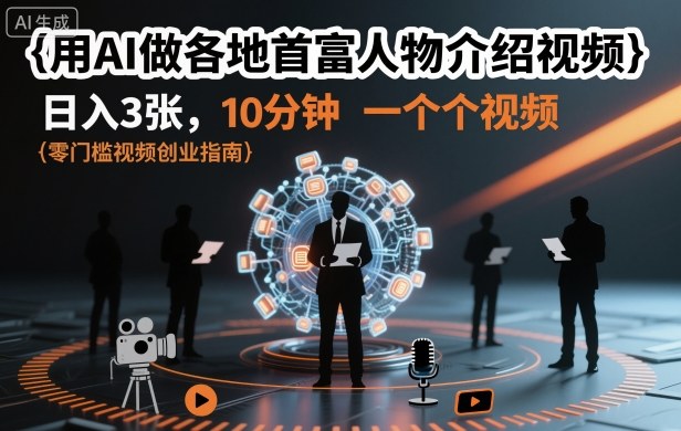 用AI做各地首富人物介绍视频，日入3张，10分钟一个视频-优创项目网