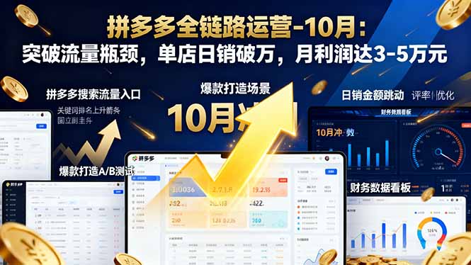 拼多多全链路运营-10月：突破流量瓶颈，单店日销破万，月利润达3-5万元-优创项目网