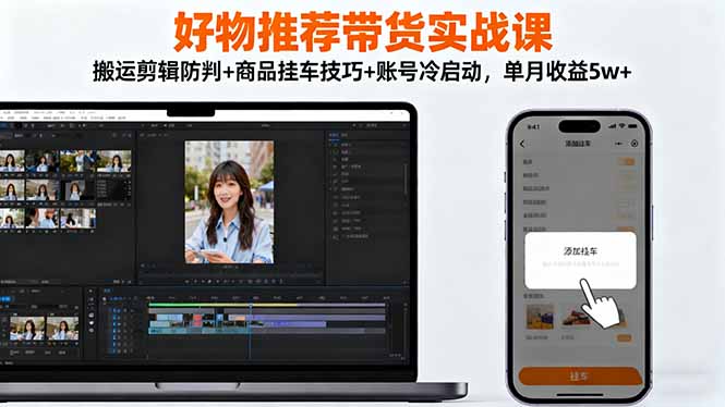 好物推荐带货实战课：搬运剪辑防判+商品挂车技巧+账号冷启动，单月收益5w+-优创项目网