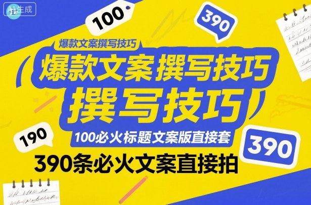 爆款文案撰写技巧，100个必火标题文案模版直接套，390条必火文案直接拍-优创项目网