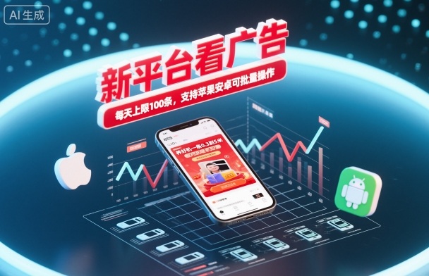 新平台看广告，养好机一条0.3到5米，每天上限100条，支持苹果安卓可批量操作-优创项目网