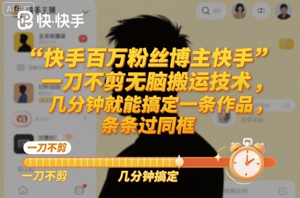快手百万粉丝博主快手一刀不剪无脑搬运技术，几分钟就能搞定一条作品，条条过同框-优创项目网