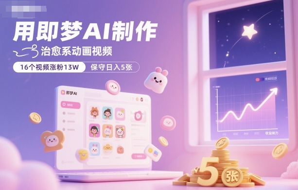 用即梦AI制作治愈系动画视频，16个视频涨粉13W，保守日入5张-优创项目网