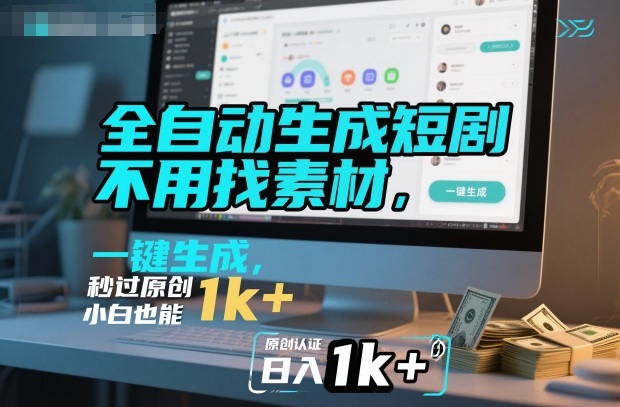全自动生成短剧，不用找素材，不用剪辑，一键生成，秒过原创，小白也能轻松日入1k+【揭秘】-优创项目网