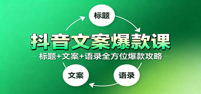 抖音文案爆款课：9大标题绝招，各类型必火文案，100条万能文案情感语录-优创项目网