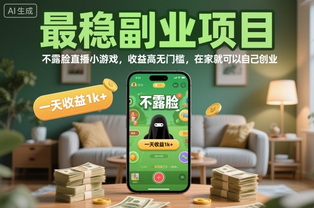 最稳副业项目，不露脸直播小游戏，收益高无门槛，一天收益1k+，在家就可以自己创业【揭秘】-优创项目网
