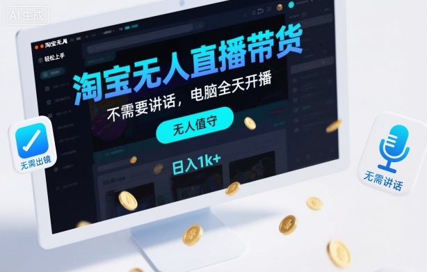 淘宝无人直播带货，不需要出镜，不需要讲话，电脑全天开播，轻松上手，日入1k+【揭秘】-优创项目网