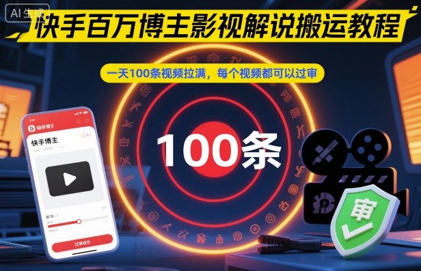 快手百万博主影视解说搬运教程，一天100条视频拉满，每个视频都可以过审-优创项目网