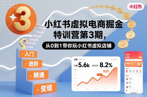 小红书虚拟电商掘金特训营第3期，从0到1带你玩小红书虚拟店铺-优创项目网