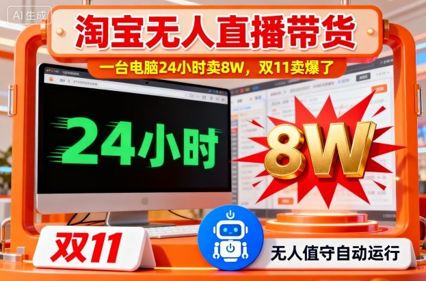 淘宝无人直播带货，一台电脑214小时卖8W，双11卖爆了【揭秘】-优创项目网