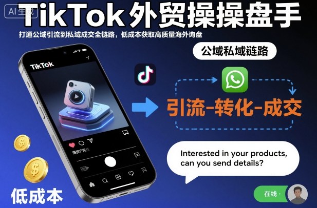 TikTok外贸操盘手，打通公域引流到私域成交全链路，低成本获取高质量海外询盘-优创项目网