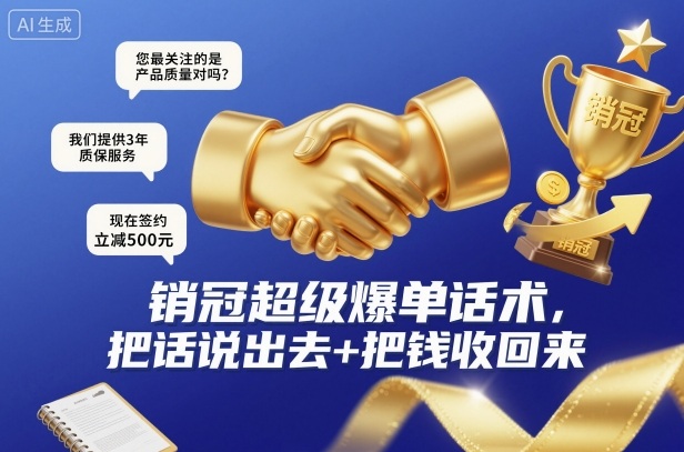 销冠超级爆单话术，把话说出去+把钱收回来-优创项目网