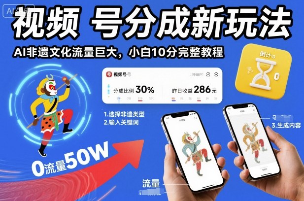视频号分成新玩法，AI非遗文化流量巨大，小白10分钟搞定，完整教程-优创项目网