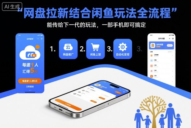 网盘拉新结合闲鱼玩法全流程，能传给下一代的玩法，一部手机即可搞定(附入口渠道以及实操教程)-优创项目网