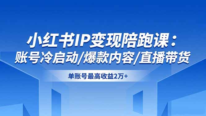 小红书IP变现陪跑课：账号冷启动/爆款内容/直播带货，单账号最高收益2万+-优创项目网