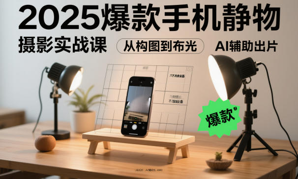 2025爆款手机静物摄影实战课，从构图到布光，不用贵设备，AI辅助出片-优创项目网