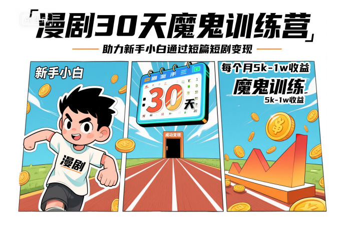 漫剧30天魔鬼训练营，助力新手小白通过短篇短剧变现，每个月5k-1w收益-优创项目网