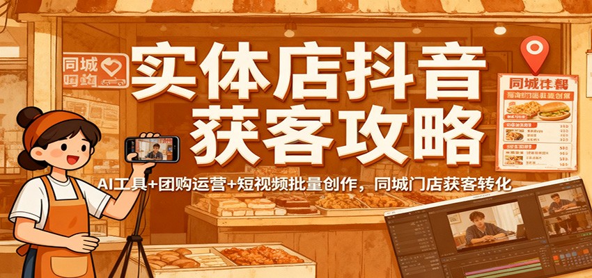 实体店抖音获客攻略：AI工具+团购运营+短视频批量创作，同城门店获客转化-优创项目网
